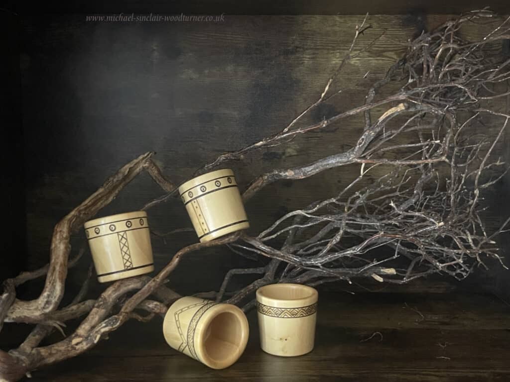 English boxwood Neolithic inspired mini pots